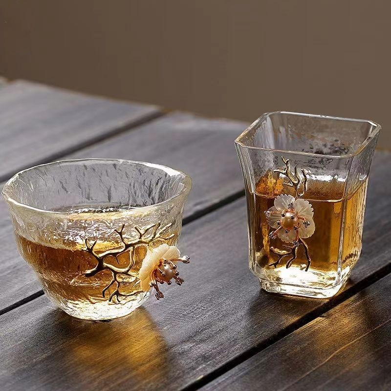 2 Pack Tea Cup Clear Glass Cups Flower Tea Cup Mother's Day Gifts Glass Tea Cups for Women Tea Mug for Coffee