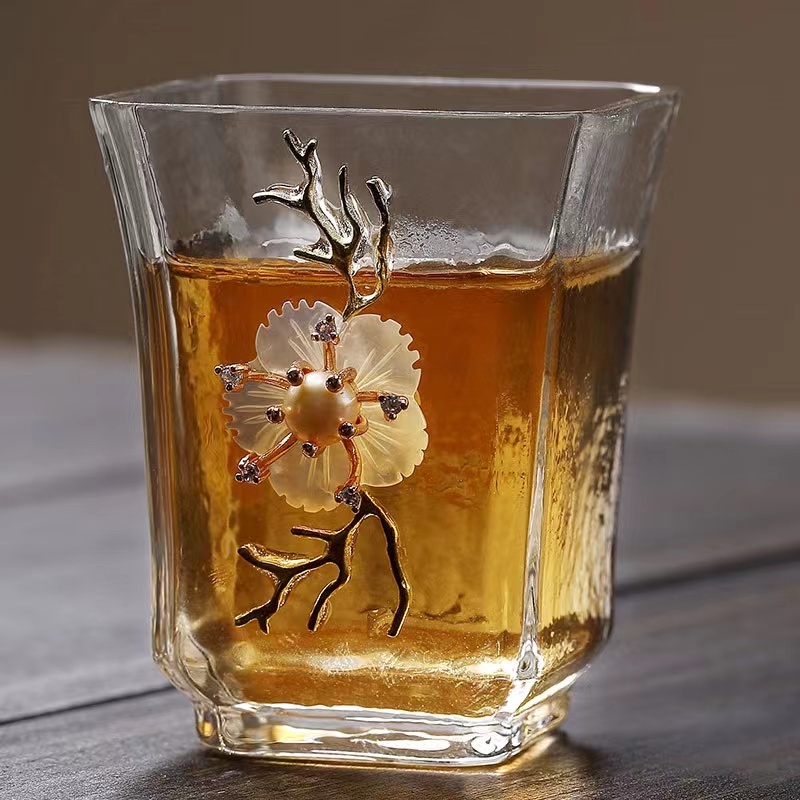 2 Pack Tea Cup Clear Glass Cups Flower Tea Cup Mother's Day Gifts Glass Tea Cups for Women Tea Mug for Coffee