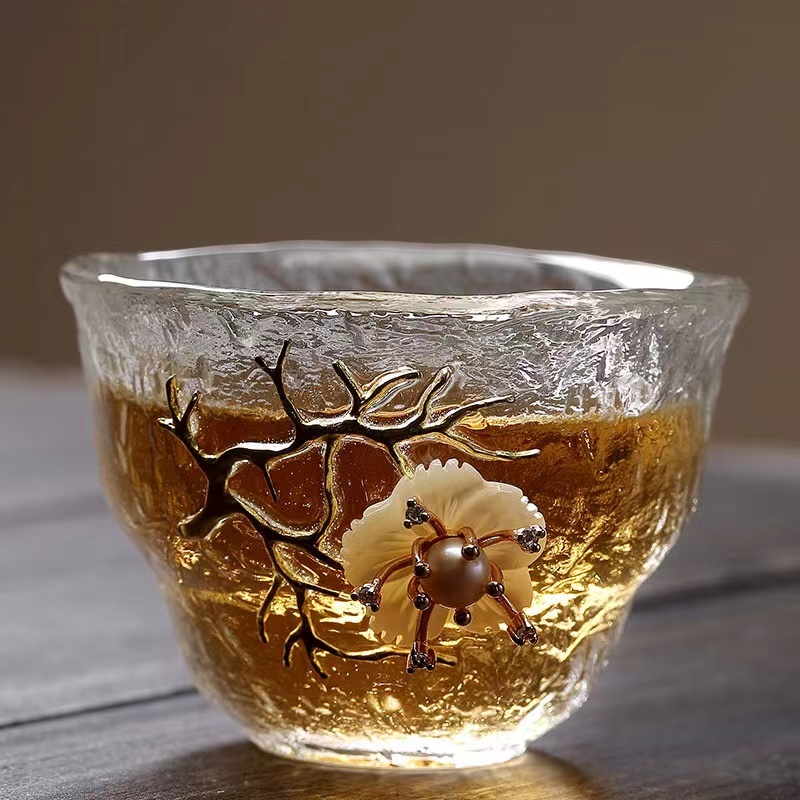 2 Pack Tea Cup Clear Glass Cups Flower Tea Cup Mother's Day Gifts Glass Tea Cups for Women Tea Mug for Coffee