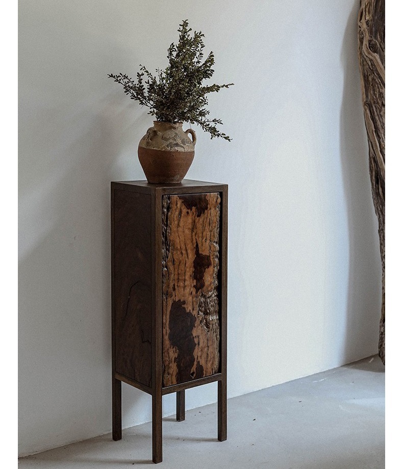 Plant Stand Natural Wood with Cabinet Indoor Metal Flower Shelf for Multiple Plants Corner Tall Flower Holders
