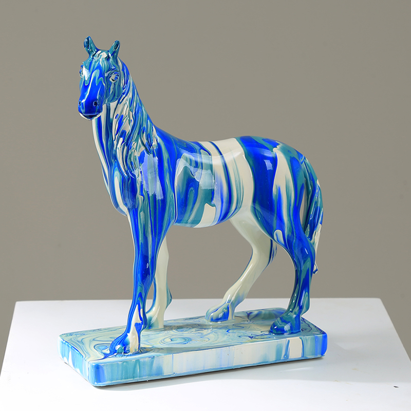 Horse Statue Figurines - Resin Standing Fighting Horse Sculpture Home Office Decoration Tabletop Decor Ornaments