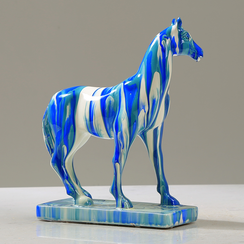 Horse Statue Figurines - Resin Standing Fighting Horse Sculpture Home Office Decoration Tabletop Decor Ornaments