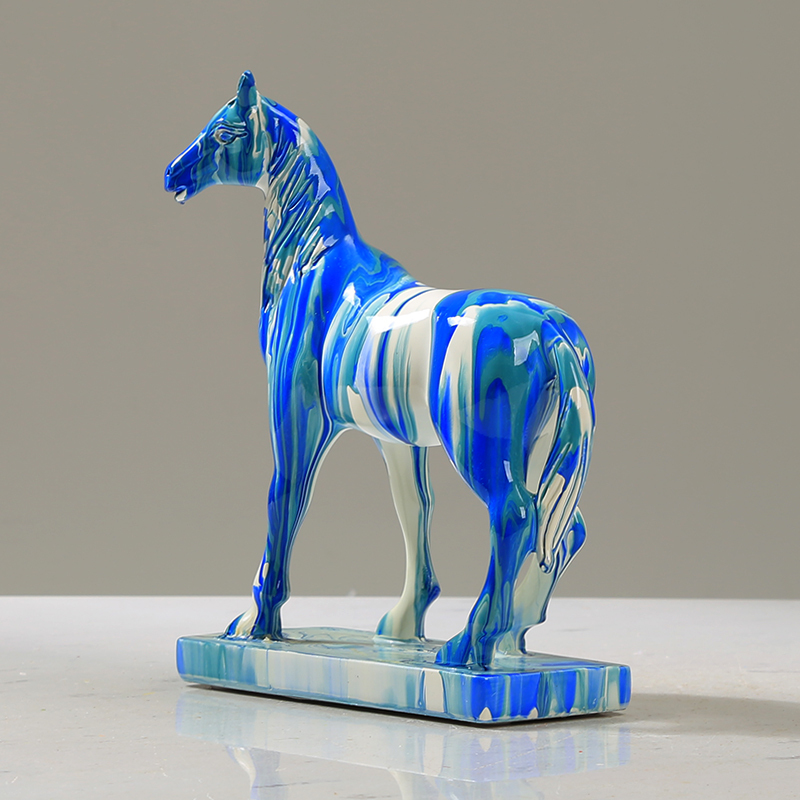 Horse Statue Figurines - Resin Standing Fighting Horse Sculpture Home Office Decoration Tabletop Decor Ornaments