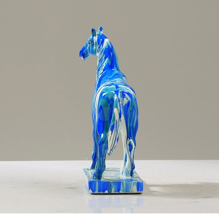 Horse Statue Figurines - Resin Standing Fighting Horse Sculpture Home Office Decoration Tabletop Decor Ornaments