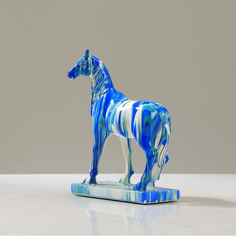 Horse Statue Figurines - Resin Standing Fighting Horse Sculpture Home Office Decoration Tabletop Decor Ornaments