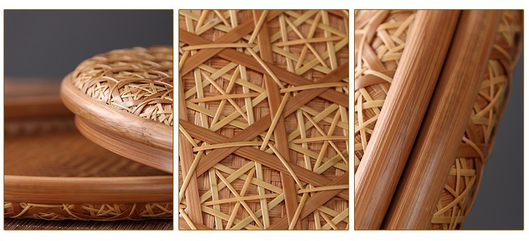 Woven Bamboo Tray Basket Round Flat Shallow Basket Wall Art Ornament for DIY Drying Food Fruit Basket Kitchen Wall Hanging Decorations
