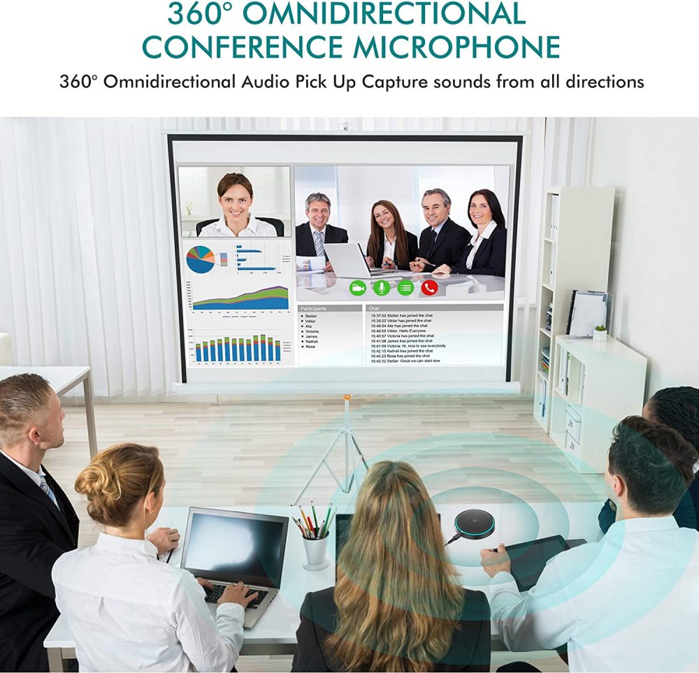 USB Conference Microphone for Computer, 360°Omnidirectional Condenser PC Mic Pick Up Voice 10ft,One-Key Mute,Plug & Play Laptop Desktop Microphone for Video Meeting,Skype,Zoom,Gaming