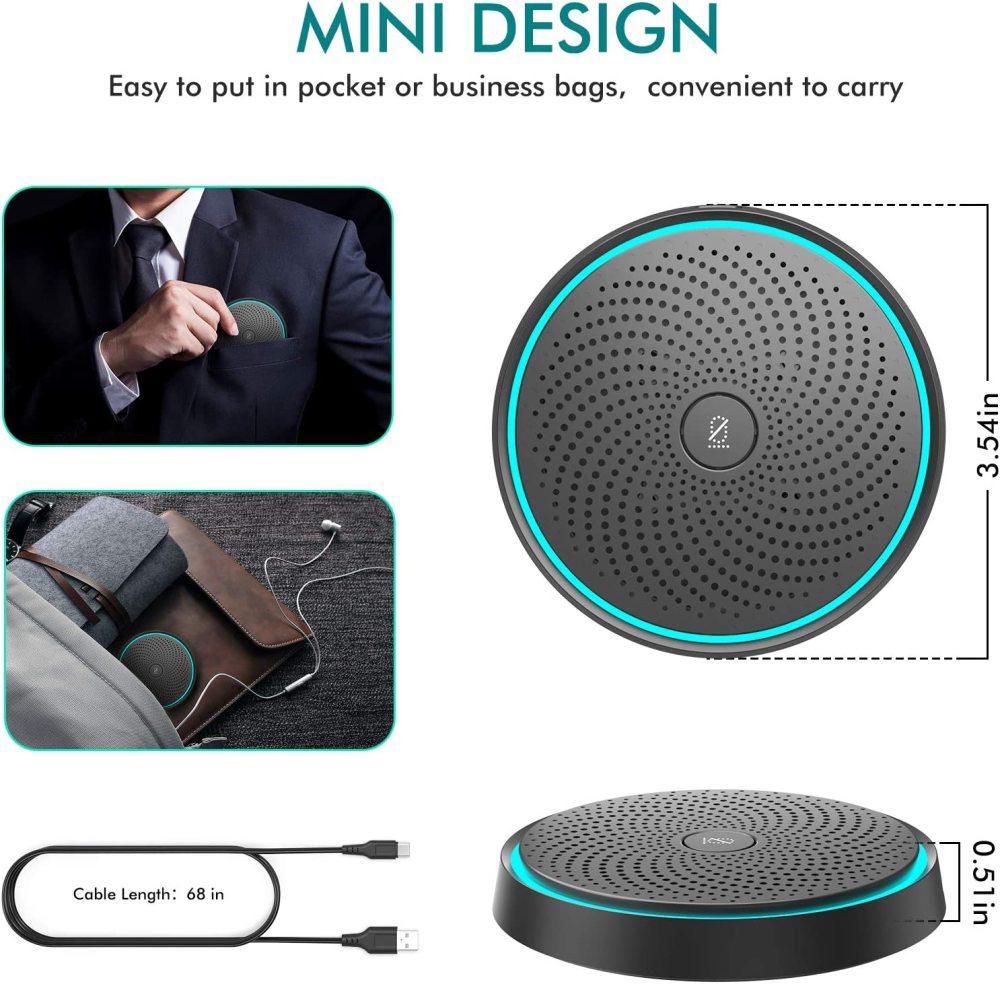 USB Conference Microphone for Computer, 360°Omnidirectional Condenser PC Mic Pick Up Voice 10ft,One-Key Mute,Plug & Play Laptop Desktop Microphone for Video Meeting,Skype,Zoom,Gaming