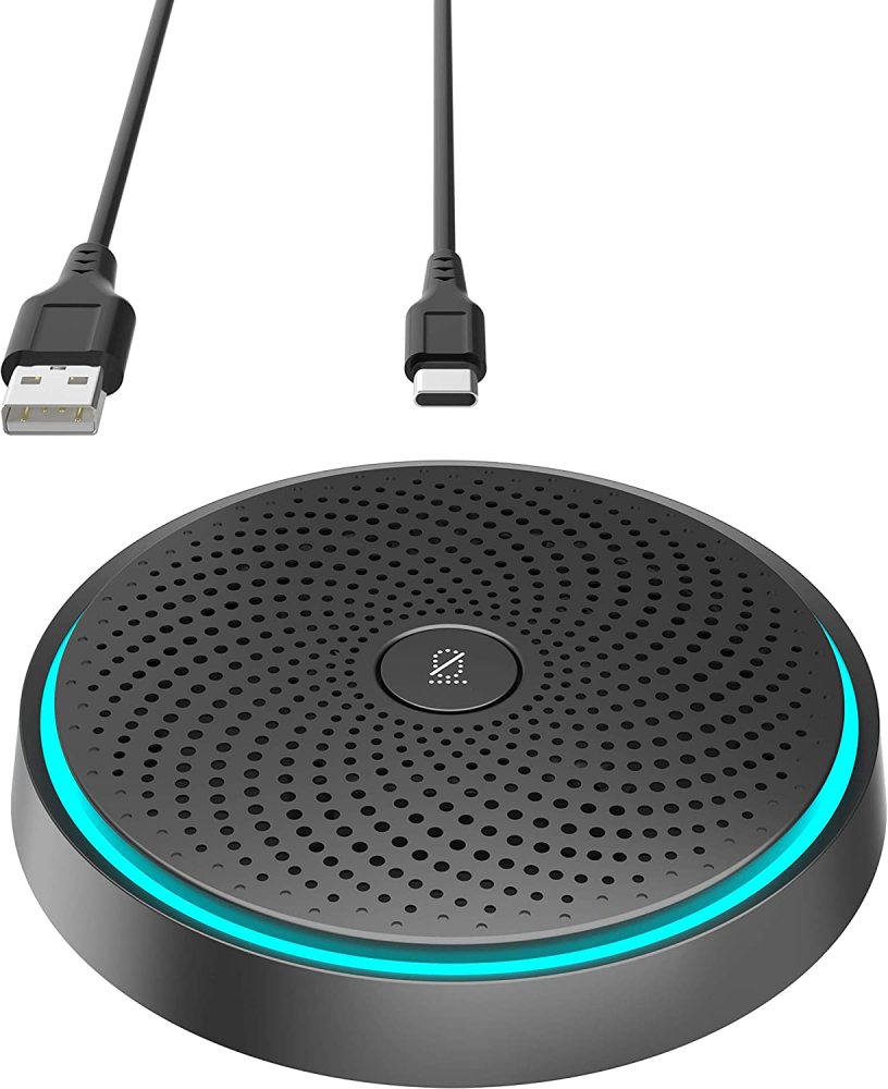 USB Conference Microphone for Computer, 360°Omnidirectional Condenser PC Mic Pick Up Voice 10ft,One-Key Mute,Plug & Play Laptop Desktop Microphone for Video Meeting,Skype,Zoom,Gaming