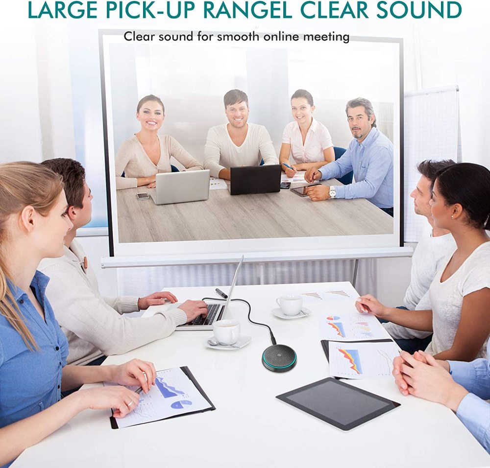 USB Conference Microphone for Computer, 360°Omnidirectional Condenser PC Mic Pick Up Voice 10ft,One-Key Mute,Plug & Play Laptop Desktop Microphone for Video Meeting,Skype,Zoom,Gaming