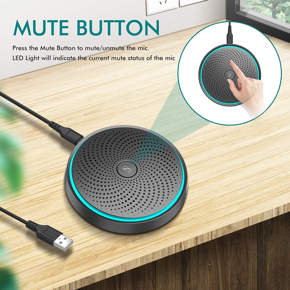 USB Conference Microphone for Computer, 360°Omnidirectional Condenser PC Mic Pick Up Voice 10ft,One-Key Mute,Plug & Play Laptop Desktop Microphone for Video Meeting,Skype,Zoom,Gaming