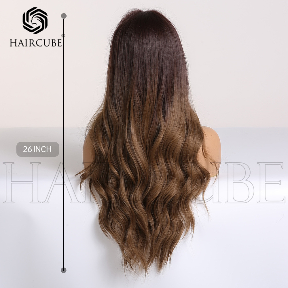 Brown wig Middle part dyed brown long curly hair ladies