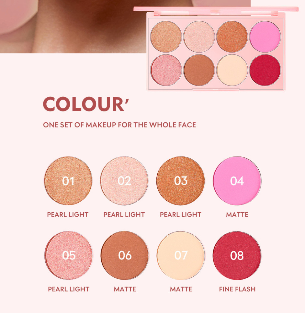 Blush rouge highlight repair capacity multifunctional blush palette natural nude makeup 8color eyeshadow palette makeup