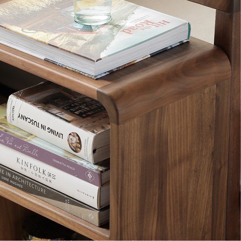 Open Storage Cabinet with 3 layers and Shelf Mid Century Storage Cabinet with Wood Leg Floor Storage Cabinet beside sofa