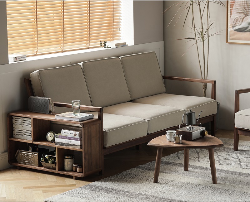 Open Storage Cabinet with 3 layers and Shelf Mid Century Storage Cabinet with Wood Leg Floor Storage Cabinet beside sofa
