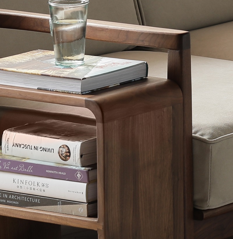 Open Storage Cabinet with 3 layers and Shelf Mid Century Storage Cabinet with Wood Leg Floor Storage Cabinet beside sofa