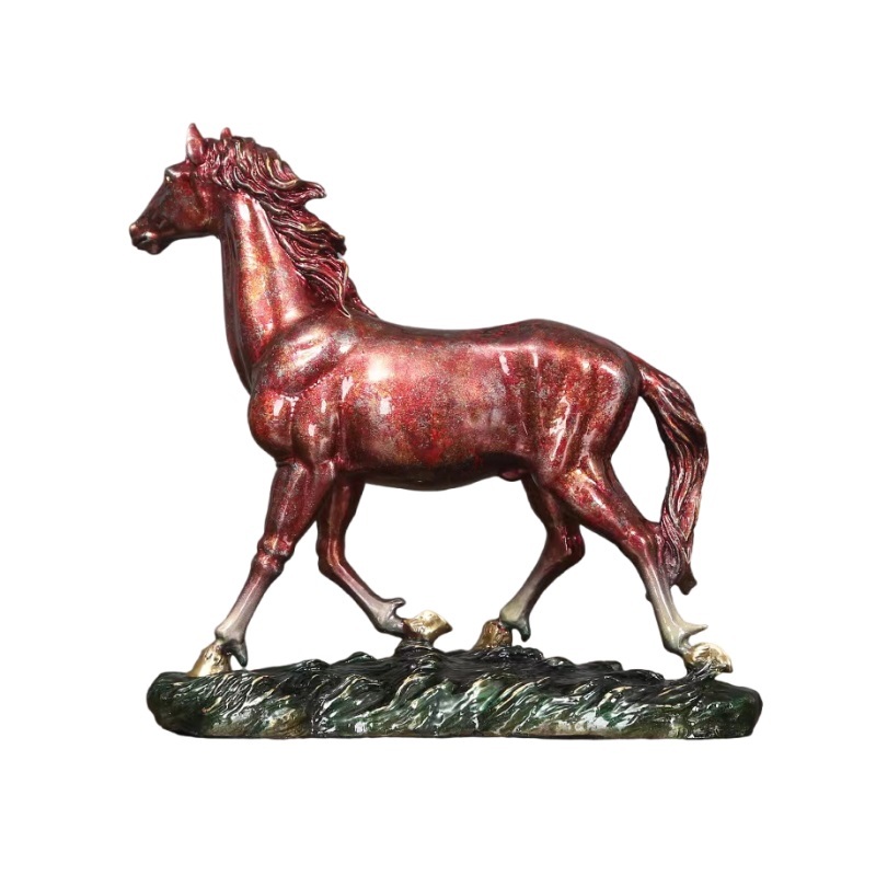 Horse Statue Figurines Bronze Standing Jogging Horse Sculpture Home Office Decoration Tabletop Decor Ornaments