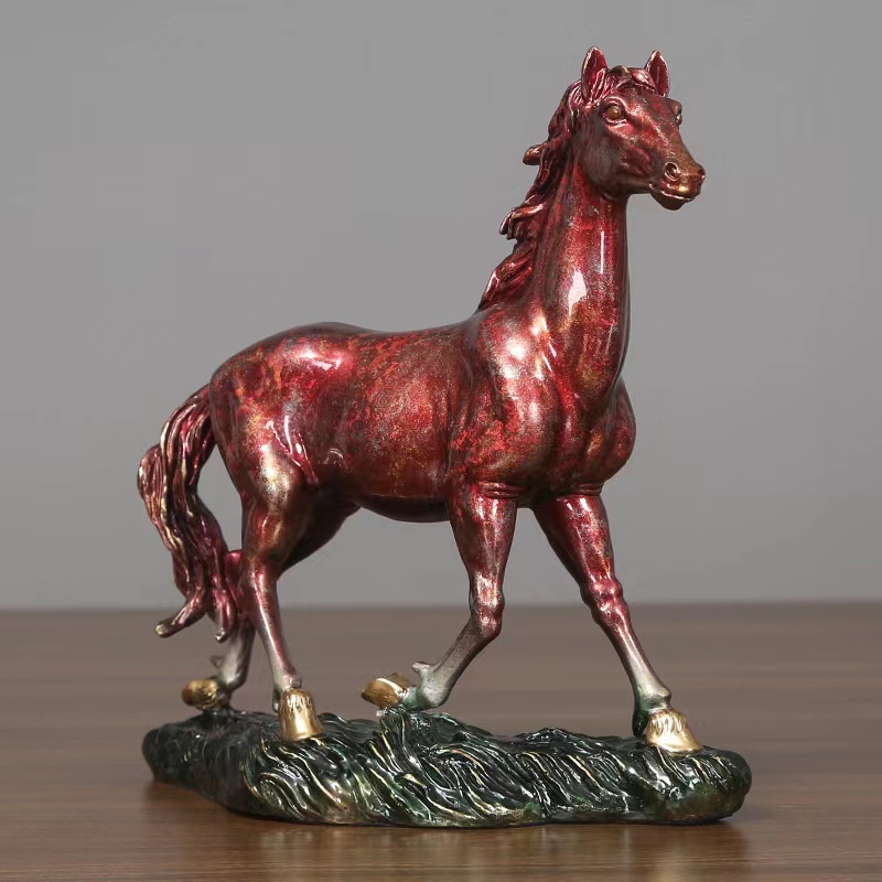Horse Statue Figurines Bronze Standing Jogging Horse Sculpture Home Office Decoration Tabletop Decor Ornaments