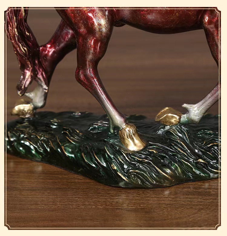 Horse Statue Figurines Bronze Standing Jogging Horse Sculpture Home Office Decoration Tabletop Decor Ornaments