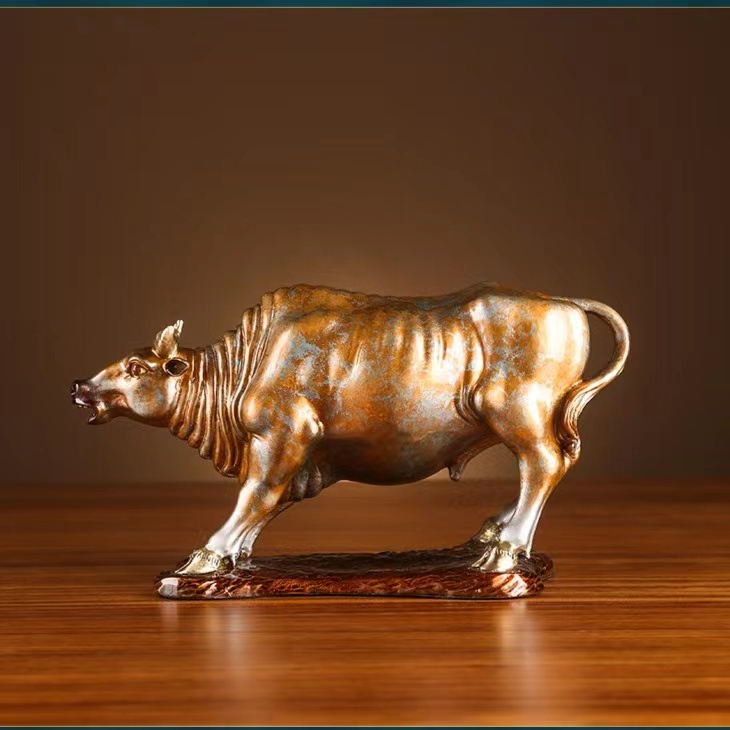 Bull Copper Animal Home Decoration Office Decoration Ornament Crafts Bull Sculpture Statue Copper Cattle Figurine with copper Base