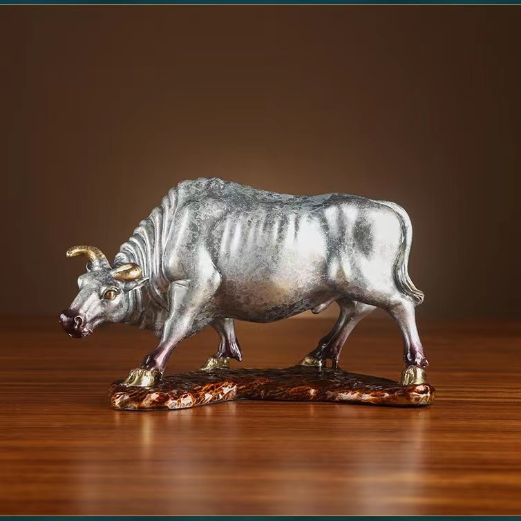 Bull Copper Animal Home Decoration Office Decoration Ornament Crafts Bull Sculpture Statue Copper Cattle Figurine with copper Base