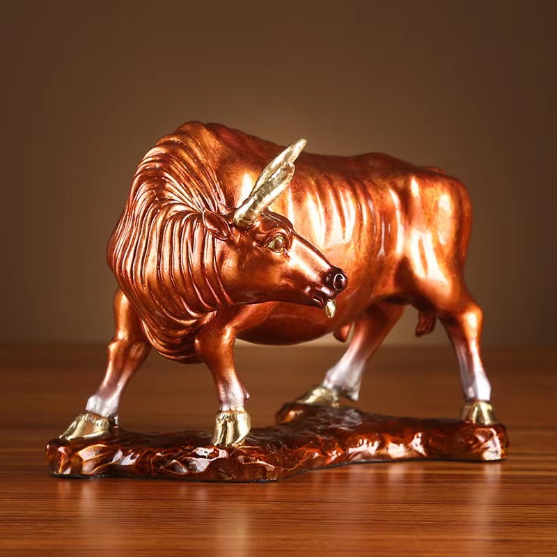 Bull Copper Animal Home Decoration Office Decoration Ornament Crafts Bull Sculpture Statue Copper Cattle Figurine with copper Base