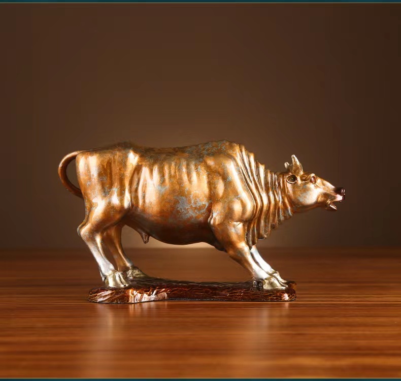 Bull Copper Animal Home Decoration Office Decoration Ornament Crafts Bull Sculpture Statue Copper Cattle Figurine with copper Base