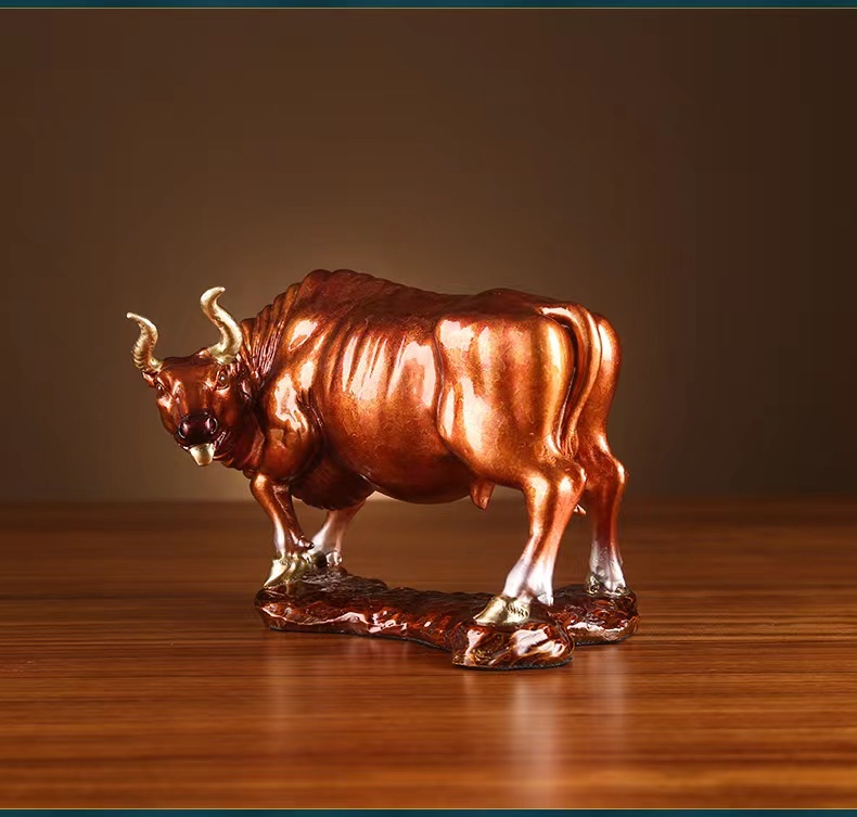 Bull Copper Animal Home Decoration Office Decoration Ornament Crafts Bull Sculpture Statue Copper Cattle Figurine with copper Base