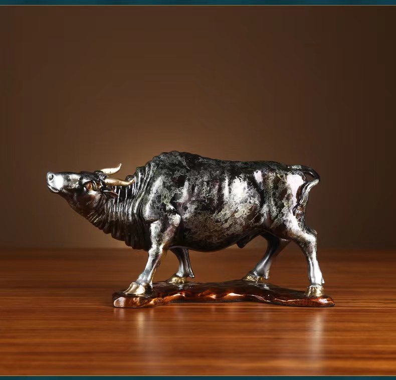 Bull Copper Animal Home Decoration Office Decoration Ornament Crafts Bull Sculpture Statue Copper Cattle Figurine with copper Base