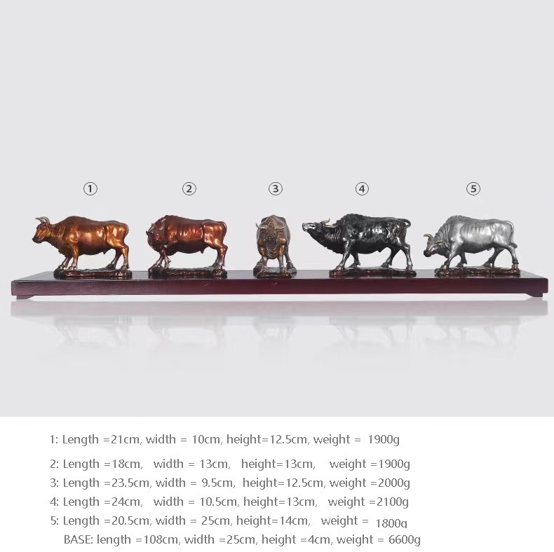 Bull Copper Animal Home Decoration Office Decoration Ornament Crafts Bull Sculpture Statue Copper Cattle Figurine with copper Base