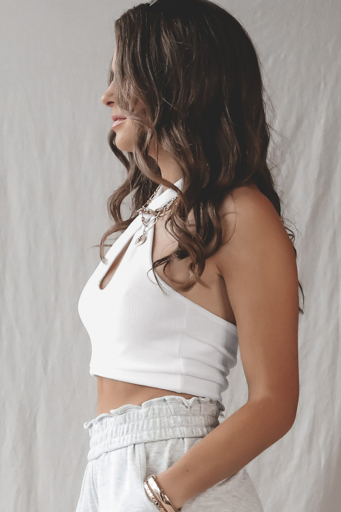 Knit Halter Knit Tank Top Open Back Ribbed Crop Top