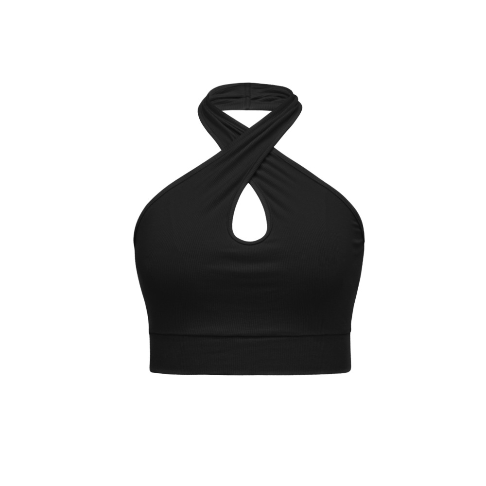 Knit Halter Knit Tank Top Open Back Ribbed Crop Top