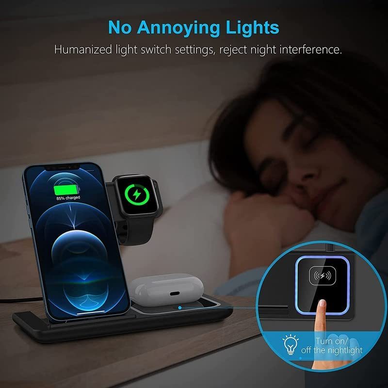 3-in-1 Wireless Charging Station for Phone, Watch & Earbuds, Compatible with All Devices That Meet QI Standards.