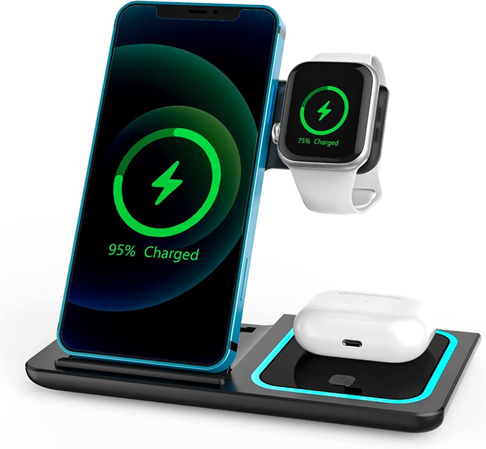 3-in-1 Wireless Charging Station for Phone, Watch & Earbuds, Compatible with All Devices That Meet QI Standards.