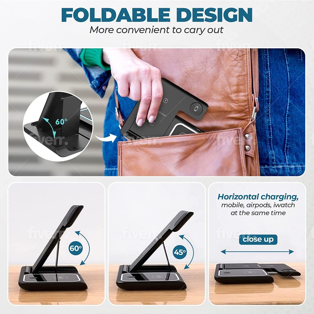 3-in-1 Wireless Charging Station for Phone, Watch & Earbuds, Compatible with All Devices That Meet QI Standards.