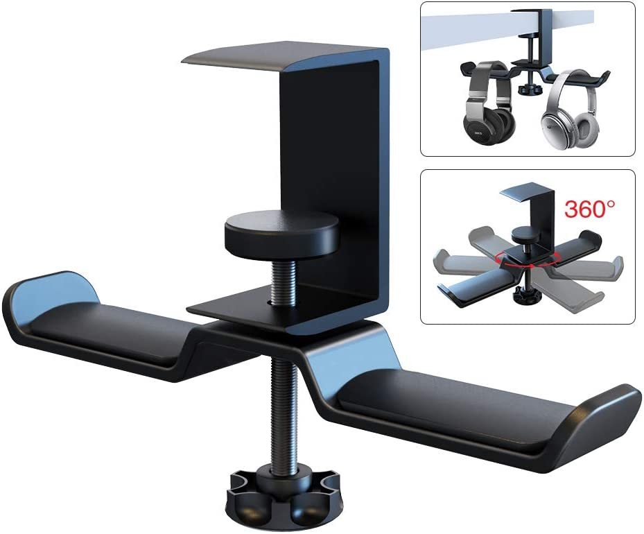 Dual Rotatable Headphone Stand Hanger Under Desk Clamp Headset Holder Aluminum Load up to 11lb Headset Stand Hanger Compatible with Universal Headphones
