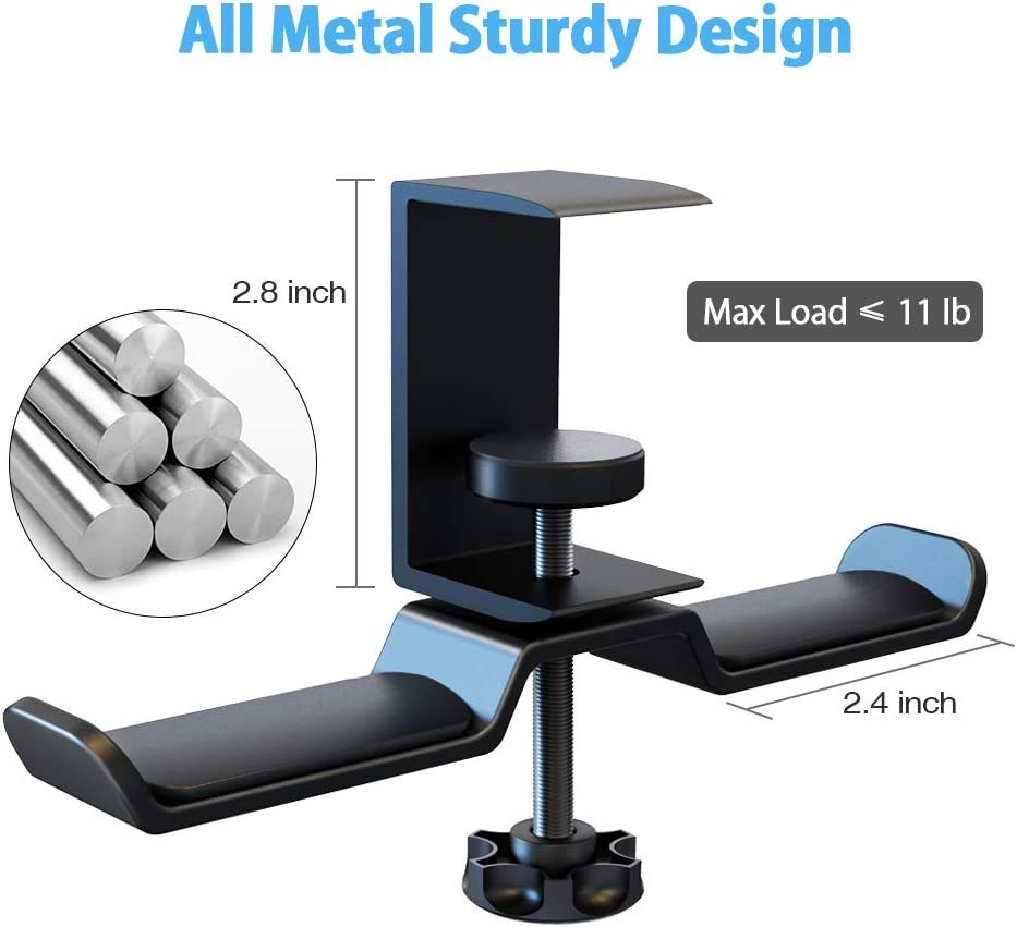 Dual Rotatable Headphone Stand Hanger Under Desk Clamp Headset Holder Aluminum Load up to 11lb Headset Stand Hanger Compatible with Universal Headphones