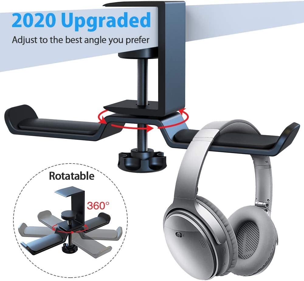 Dual Rotatable Headphone Stand Hanger Under Desk Clamp Headset Holder Aluminum Load up to 11lb Headset Stand Hanger Compatible with Universal Headphones
