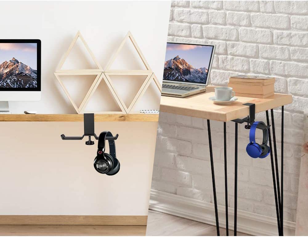 Dual Rotatable Headphone Stand Hanger Under Desk Clamp Headset Holder Aluminum Load up to 11lb Headset Stand Hanger Compatible with Universal Headphones