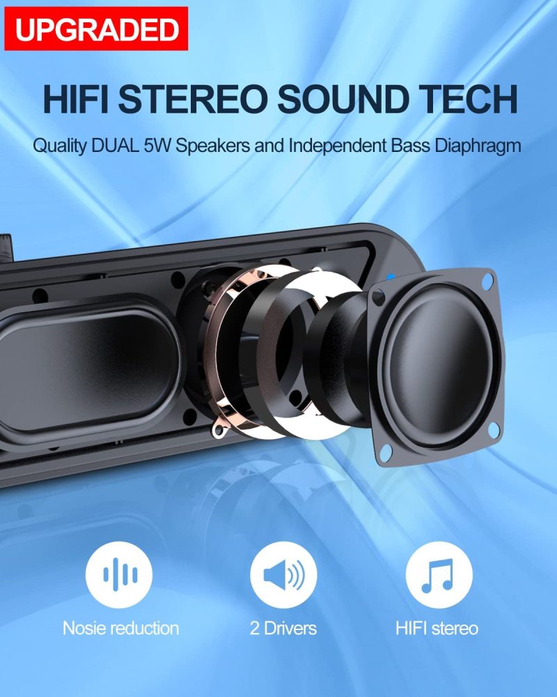 Computer Speakers,Wired USB-Powered PC Speakers with 10W Stereo Sound,Sound-bar Speakers for PC Desktop Computer
