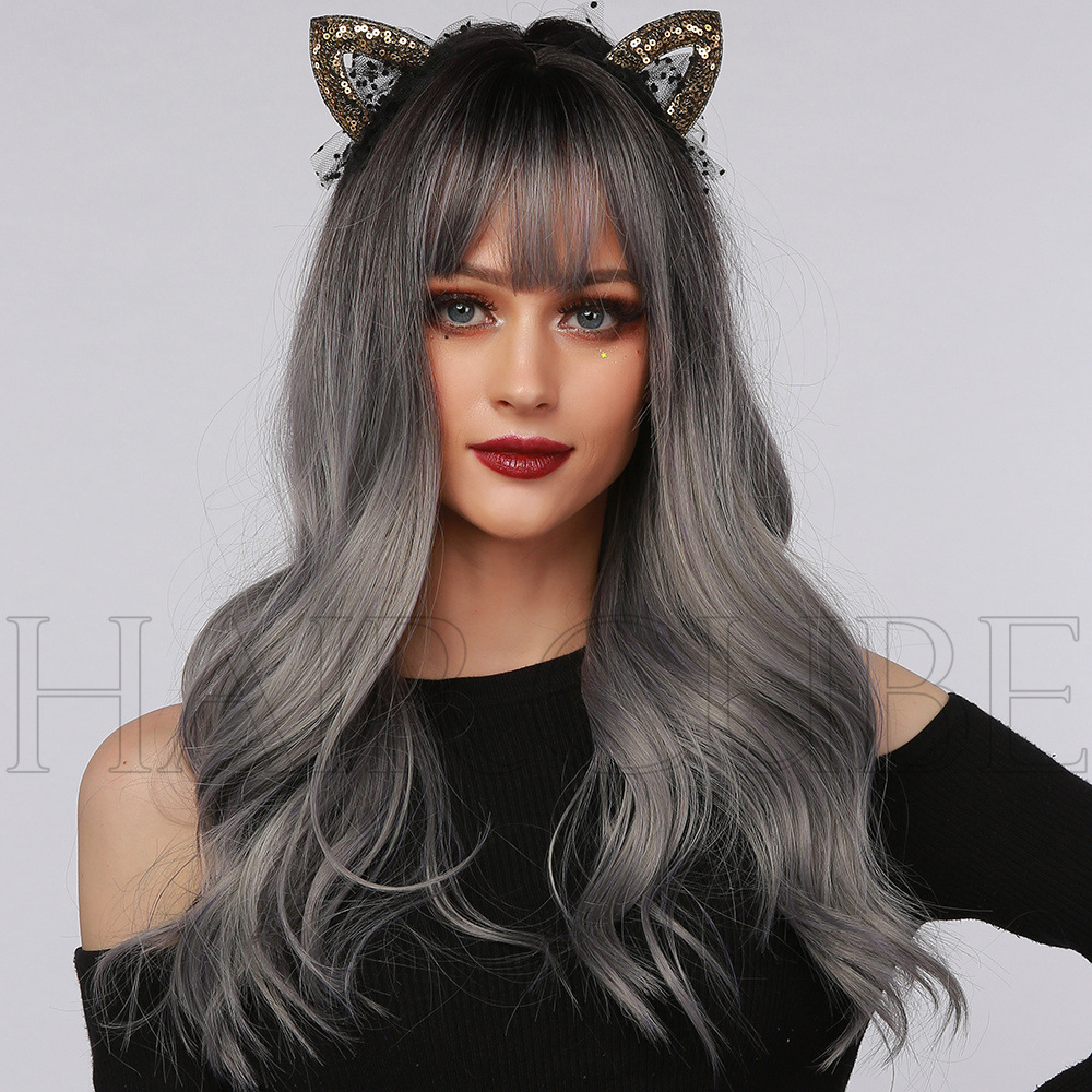 WIGS black and gray bangs curly hair European and American style suitable for party cosplay
