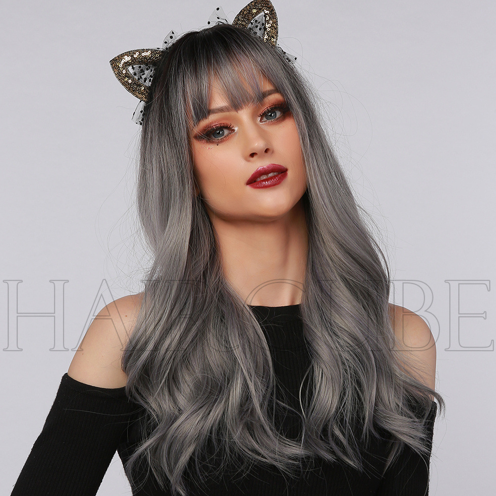 WIGS black and gray bangs curly hair European and American style suitable for party cosplay