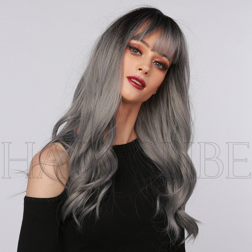 WIGS black and gray bangs curly hair European and American style suitable for party cosplay