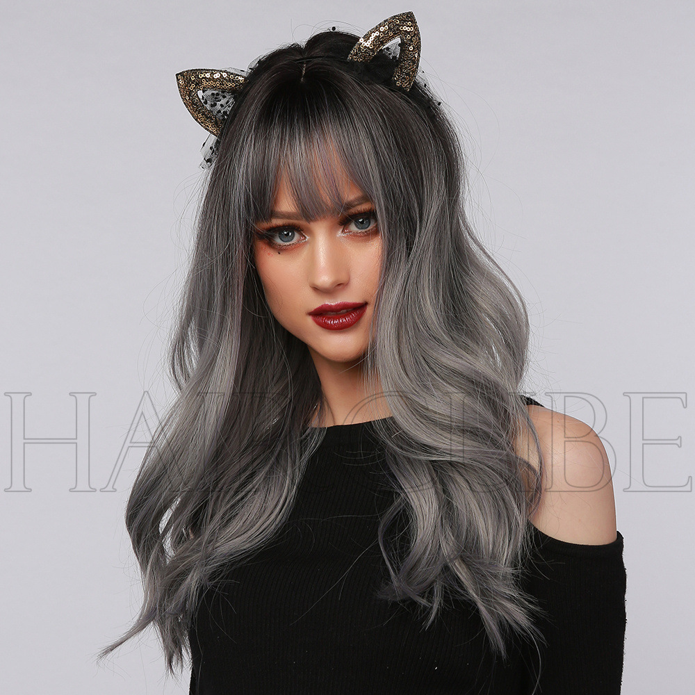 WIGS black and gray bangs curly hair European and American style suitable for party cosplay