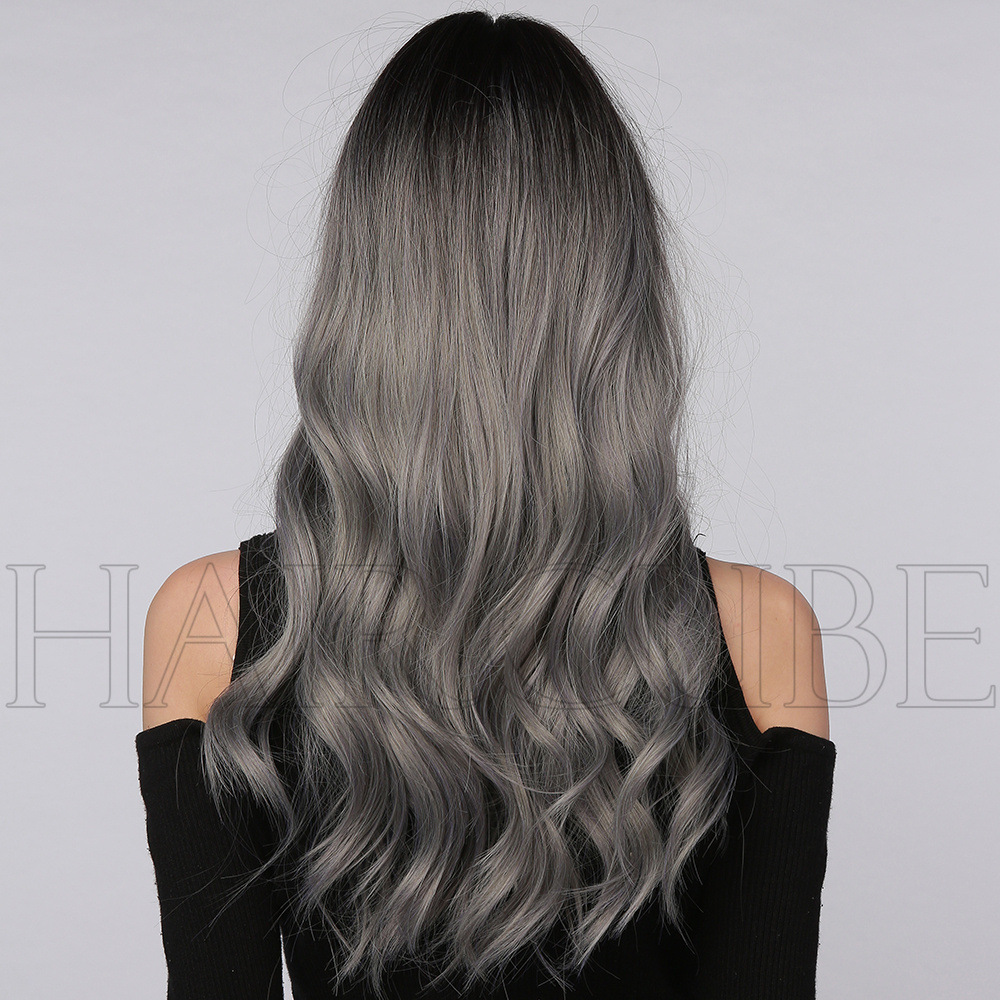 WIGS black and gray bangs curly hair European and American style suitable for party cosplay