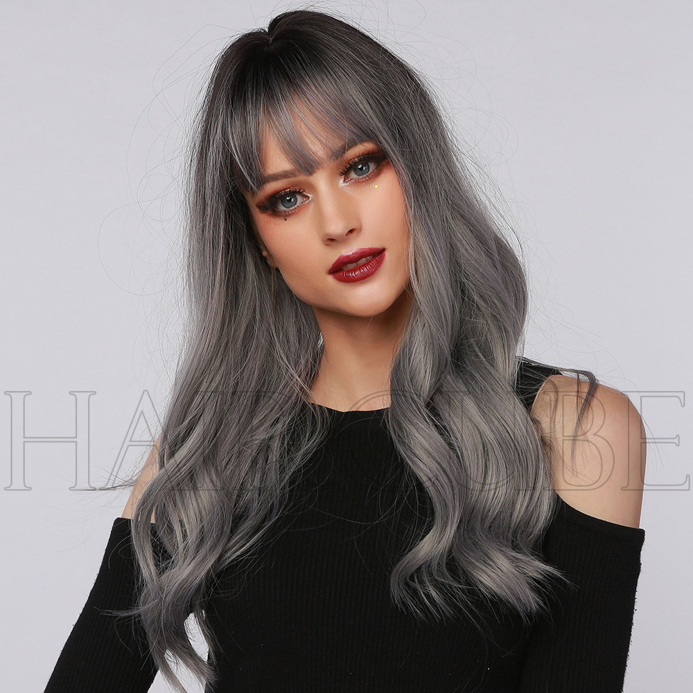 WIGS black and gray bangs curly hair European and American style suitable for party cosplay