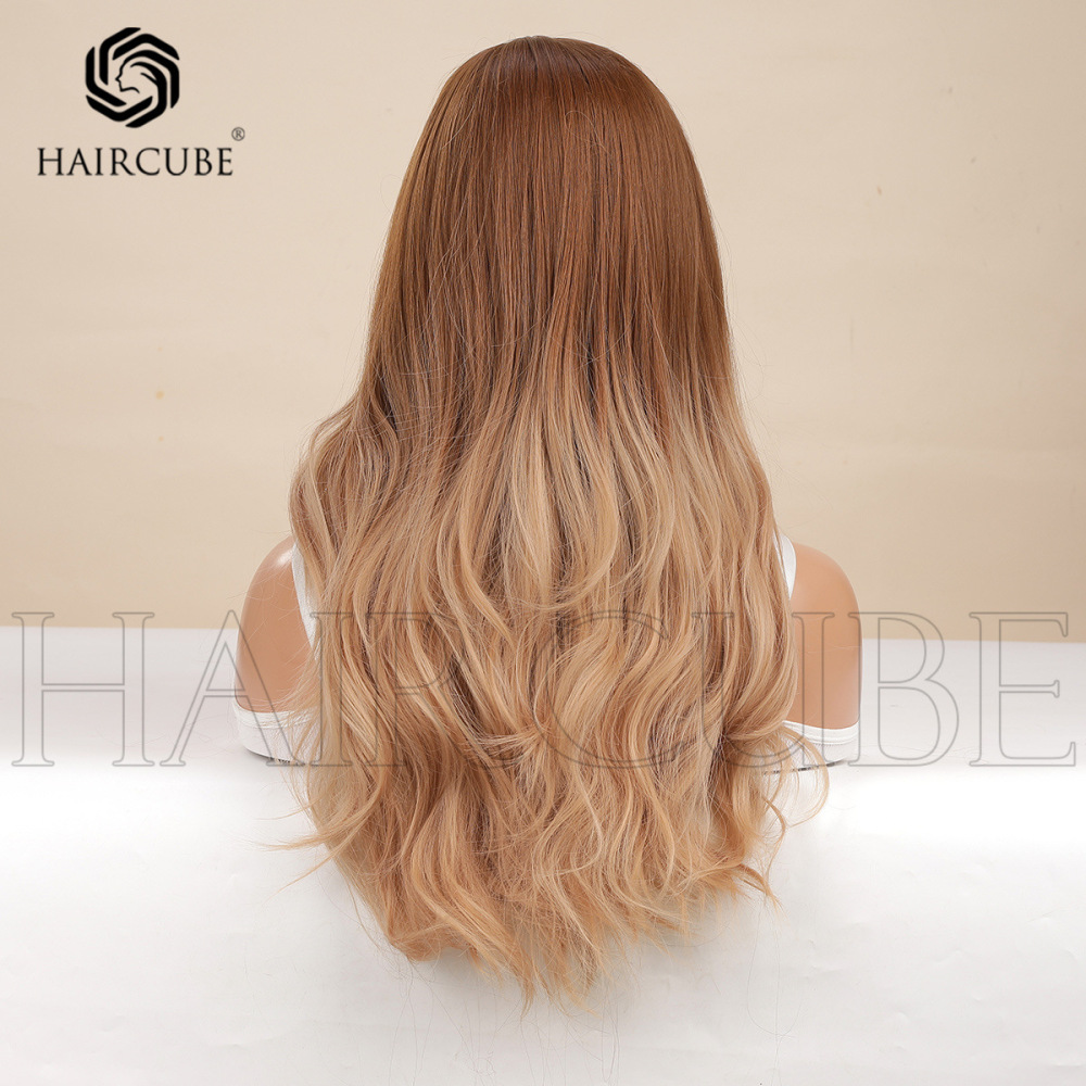 Wig Brown beige gradient gold long curly hair wig ladies wigs for daily use