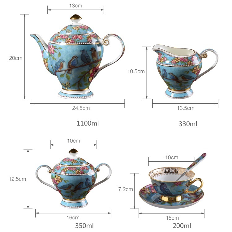 21 Pieces Set Royal Tea Cups with Gold Trim and Gift Box, British Coffee Cups Dream blue idyllic style bone china coffee set European Phnom Penh afternoon tea cup complete set