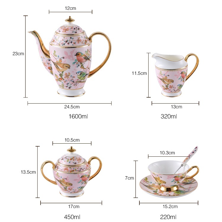 21 Pieces Set Royal Tea Cups with Gold Trim British bone china afternoon tea set cup and saucer, European ceramic coffee set, black tea cup set, wedding gift