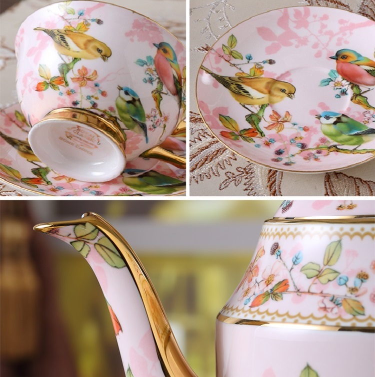 21 Pieces Set Royal Tea Cups with Gold Trim British bone china afternoon tea set cup and saucer, European ceramic coffee set, black tea cup set, wedding gift